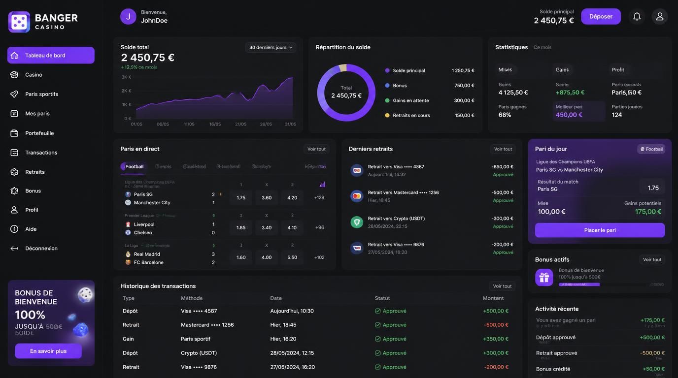 Interface de suivi de compte avec retraits nets