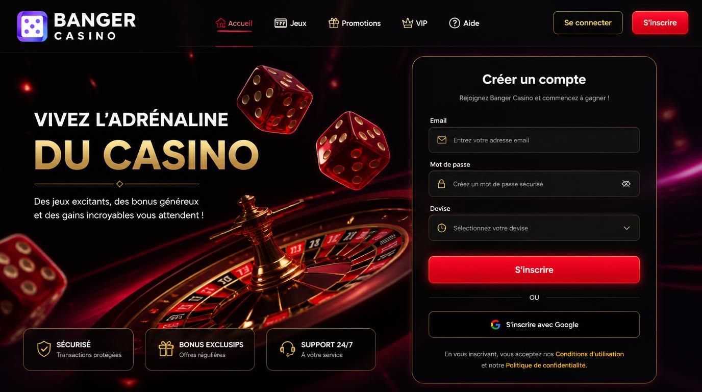Une capture stylisée du formulaire d’inscription de Banger Casino